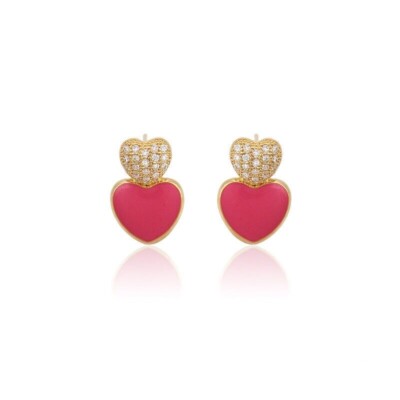 Aretes de corazon rosado aretes oro chapado 18k / 18k gold plated heart earrings