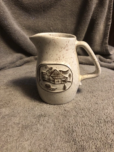Onion River Pottery Vintage Stoneware White Speckled 4" SYRUP PITCHER or CREAMER