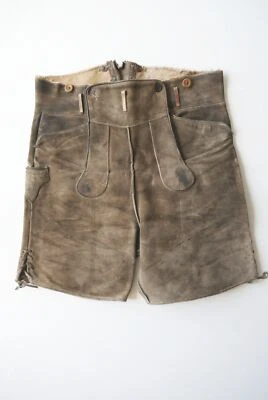 Kurze Pfadfinder Lederhose 60er Vintage Rinderspalt grau stark speckig Gr.48 - Bild 1 von 4