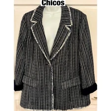 Chicos, Black with Metallic Sparkle Fringe Trim around edges Blazer Sz 20