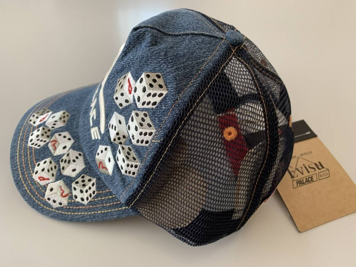 Palace Skateboards Denim Cap EVISU Collabo Dice Mesh Trucker Size