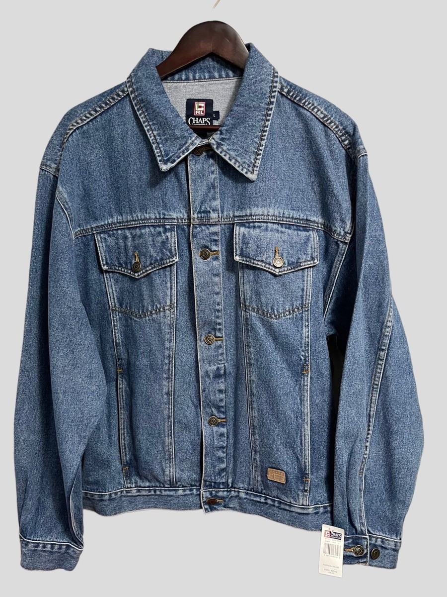 Ralph Lauren Chaps Denim Jean Jacket L Large Flag Spell Out Logo 