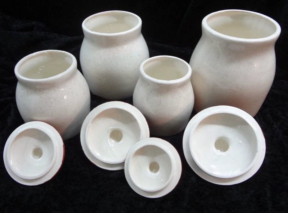 Kitchen Canisters, 4 / lids, Native American Bear Wolf Motif, Handmade Ceramic - Image 4 of 4