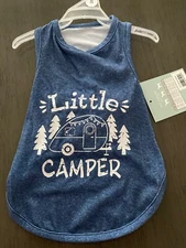 URBAN ESSENTIALS PETS Blue "LITTLE CAMPER" Shirt  Puppy/Dog SMALL