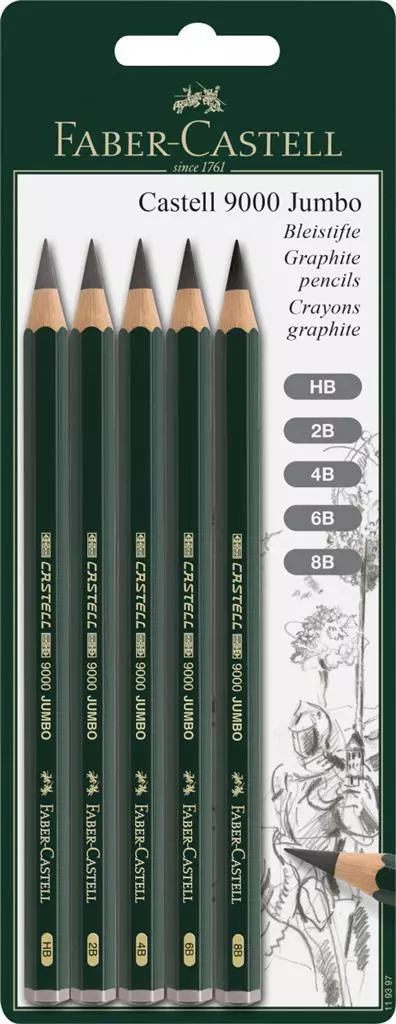 Faber-Castell Pencils, Castell 9000 Art graphite pencils, HB No.2 Pencil  for drawing, writing, sketch, shading, artist, school supplies pencils - 12