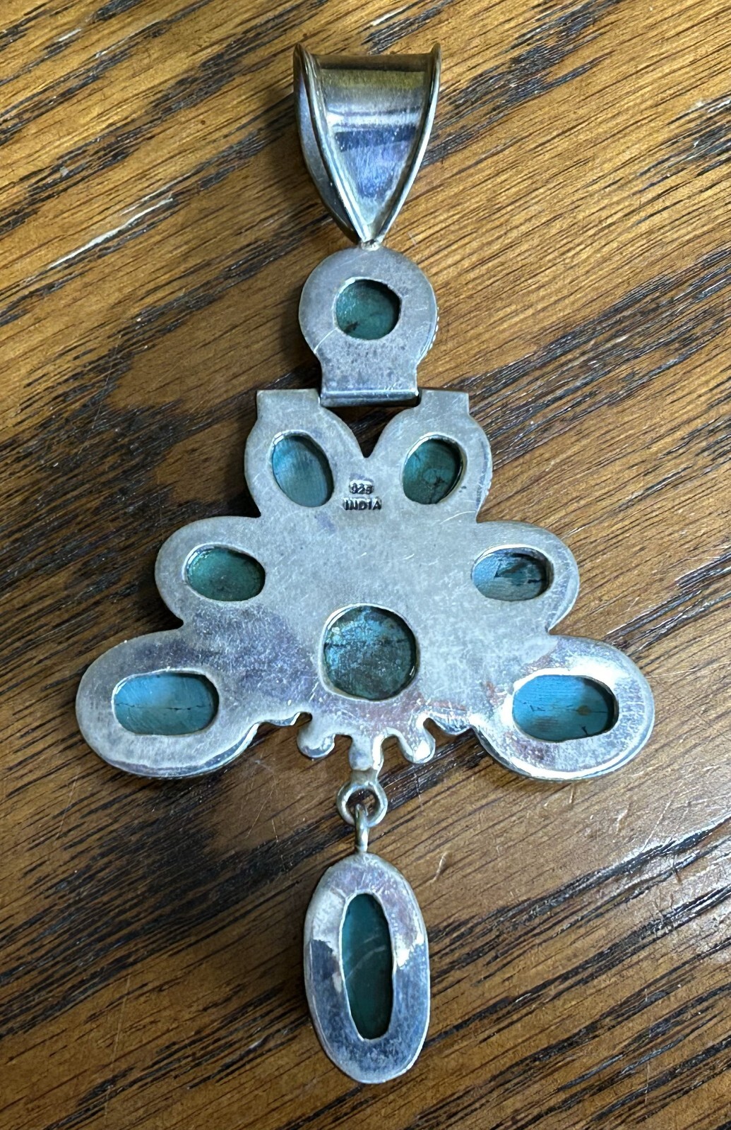 Large Sterling Silver Hinged Cluster Turquoise Da… - image 3