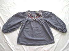 Women's Max Studio Flower Embroidered Bishop Cotton Crew Neck Blouse Sz S (WB16)