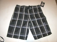 NEW Hurley sz 16 black white plaid board shorts boys youth swim trunks swimsuit
