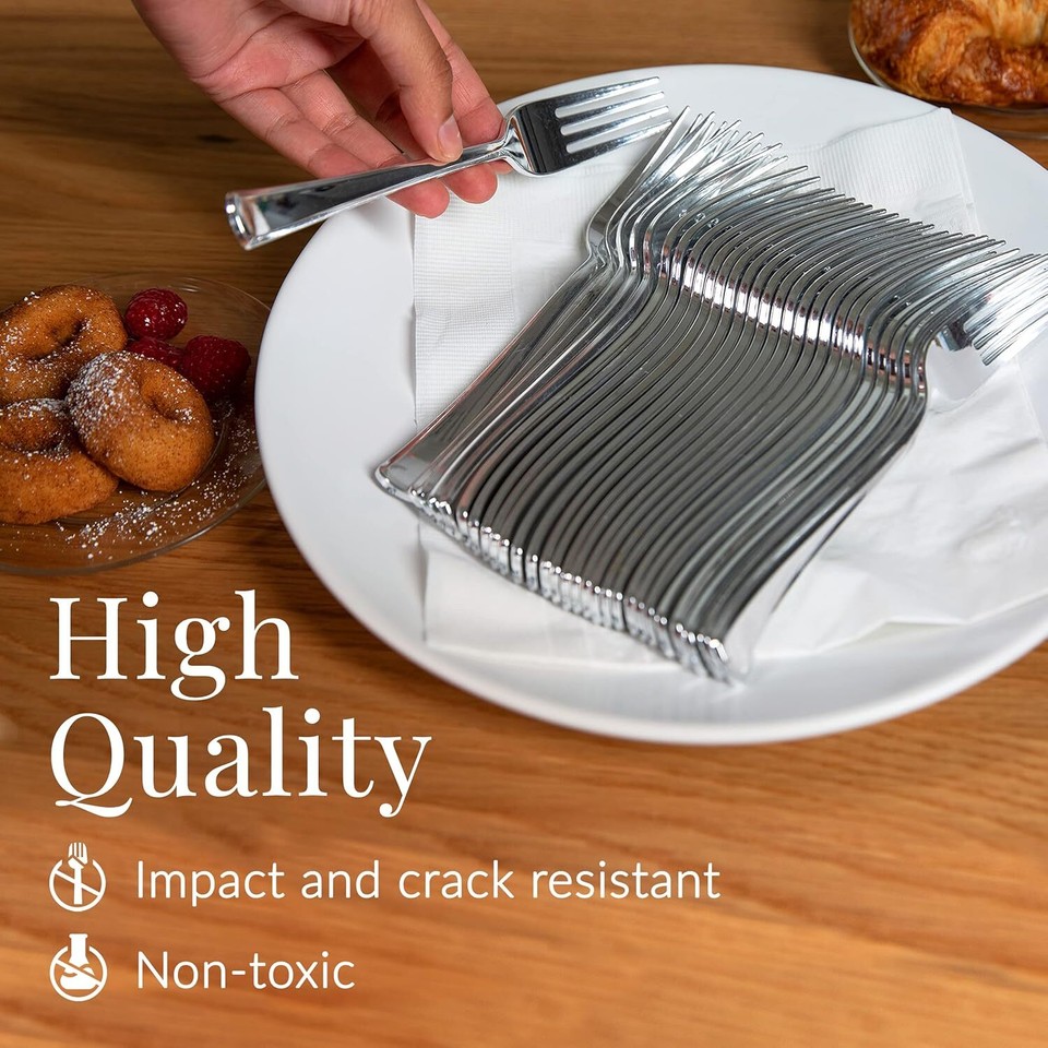 Fancy Plastic Cutlery, Elegant Disposable Forks Pack, Bulk Disposable