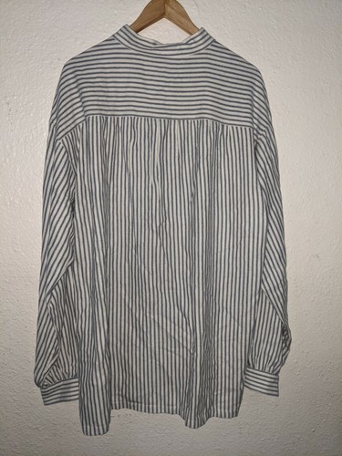 J. PETERMAN Vintage Poet's Shirt men's L Large Banded Collarless striped L/S - Picture 3 of 9