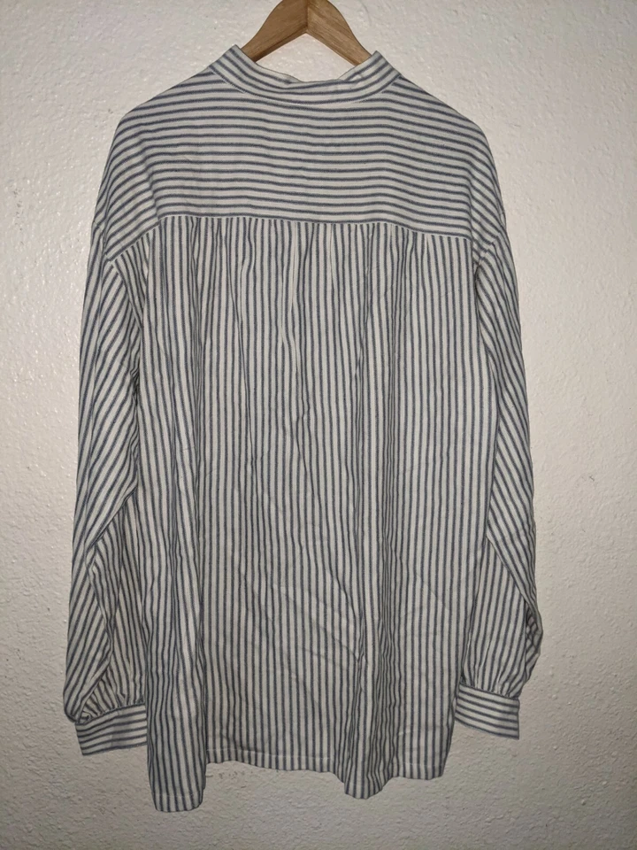 J. PETERMAN Vintage Poet's Shirt men's L Large Banded Collarless striped - Image 3 of 4