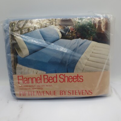 Flannel Bed Sheet Fifth Avenue By Stevens One Twin Flat 66'' x 96'' Blue Vintage