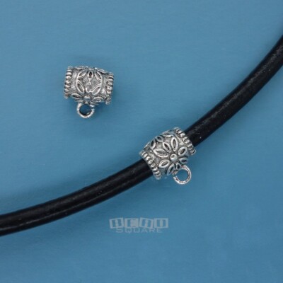 2 Sterling Silver Daisy Floral Tube Barrel Pendant Bails (Open Loop) #33316