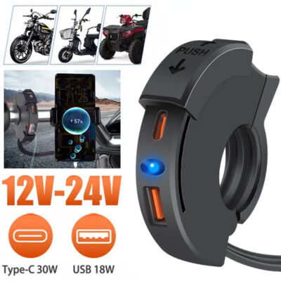 USB C Steckdose Motorrad Ladegerät 12V 48W QC3.0 USB-A und PD Type-C Wasserdicht