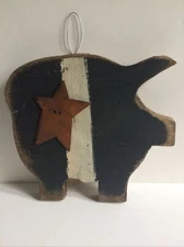 8" Primitive Country Farmhouse BARN WOOD PIG Black Rusty Star Wall Hanging Sign