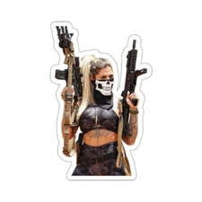 Sexy Girls With Guns Stickers Dangerous Hot Busty Vixen Skeleton Face Artwork