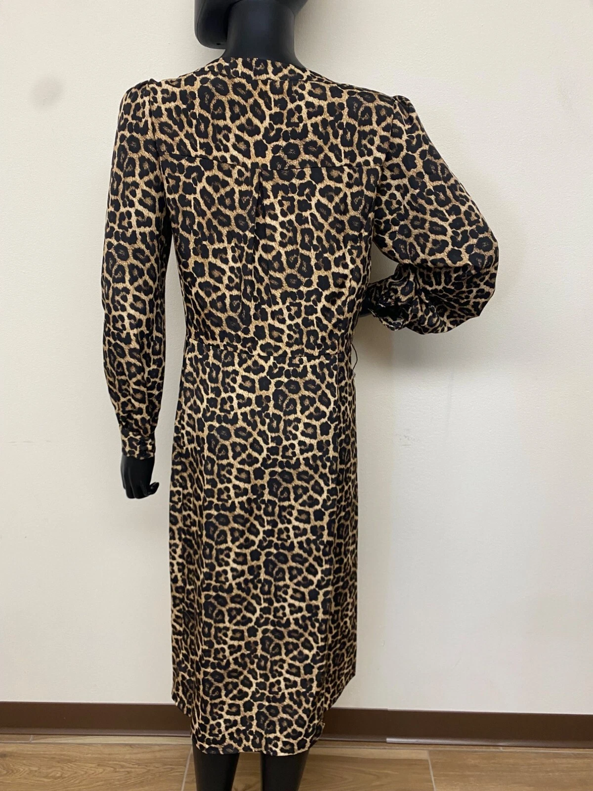 Abito midi Michael Kors donna Kate stampa animalier scollo V bottoni cintura nuovo con etichette