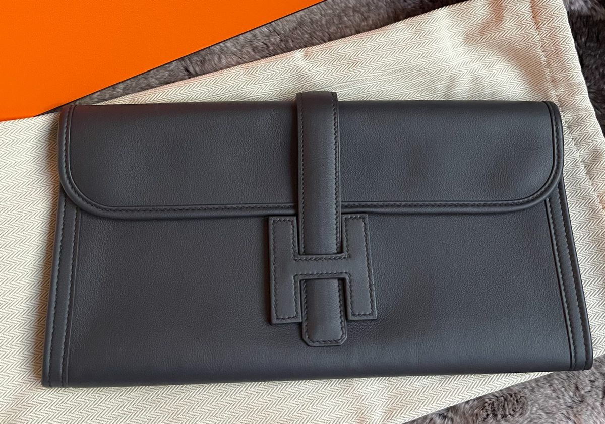 Gently Used Hermes Jige Elan 29 Clutch Blue Indigo Swift Leather