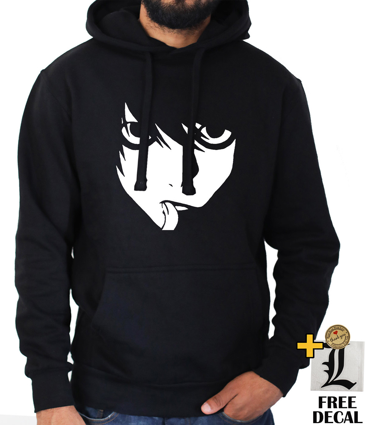 Death Note Hoodie L logo Light Ryuk Anime Black Japan Cosplay jumper