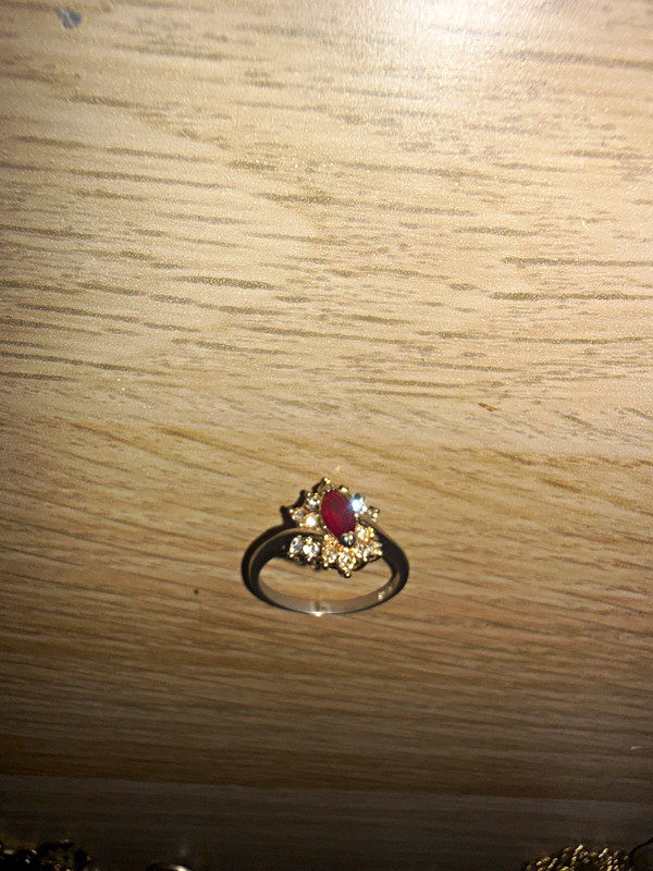 10K White Gold Oval Red Ruby Cluster Ring Prong Set, Ruby Main Stone