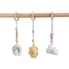 3 Pcs/Set Baby Gym Frame Pendants Crochet for Sun Cloud Rainbow Rattles Wooden R