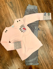 NAARTJIE Girls Pink Pocket Top and Grey Corduroy Cargo Pants, size 10