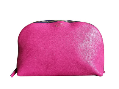 Smythson of Bond Street Fuchsia Pink Panama Leder Kosmetiktasche Made in Italy