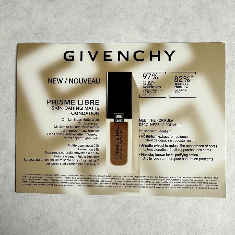 GIVENCHY Prisme Libre Matte Foundation 5 Shade 1 x Use Peel Up  Sample Card NEW - Image 2 of 2