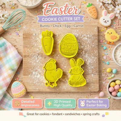 Easter Cookie Cutter Set   Bunny, Chick, Egg & Carrot Cutters
