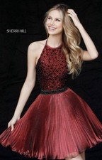 Sherri Hill Red Beaded Halter Neck Short A-Line Party Formal Dress