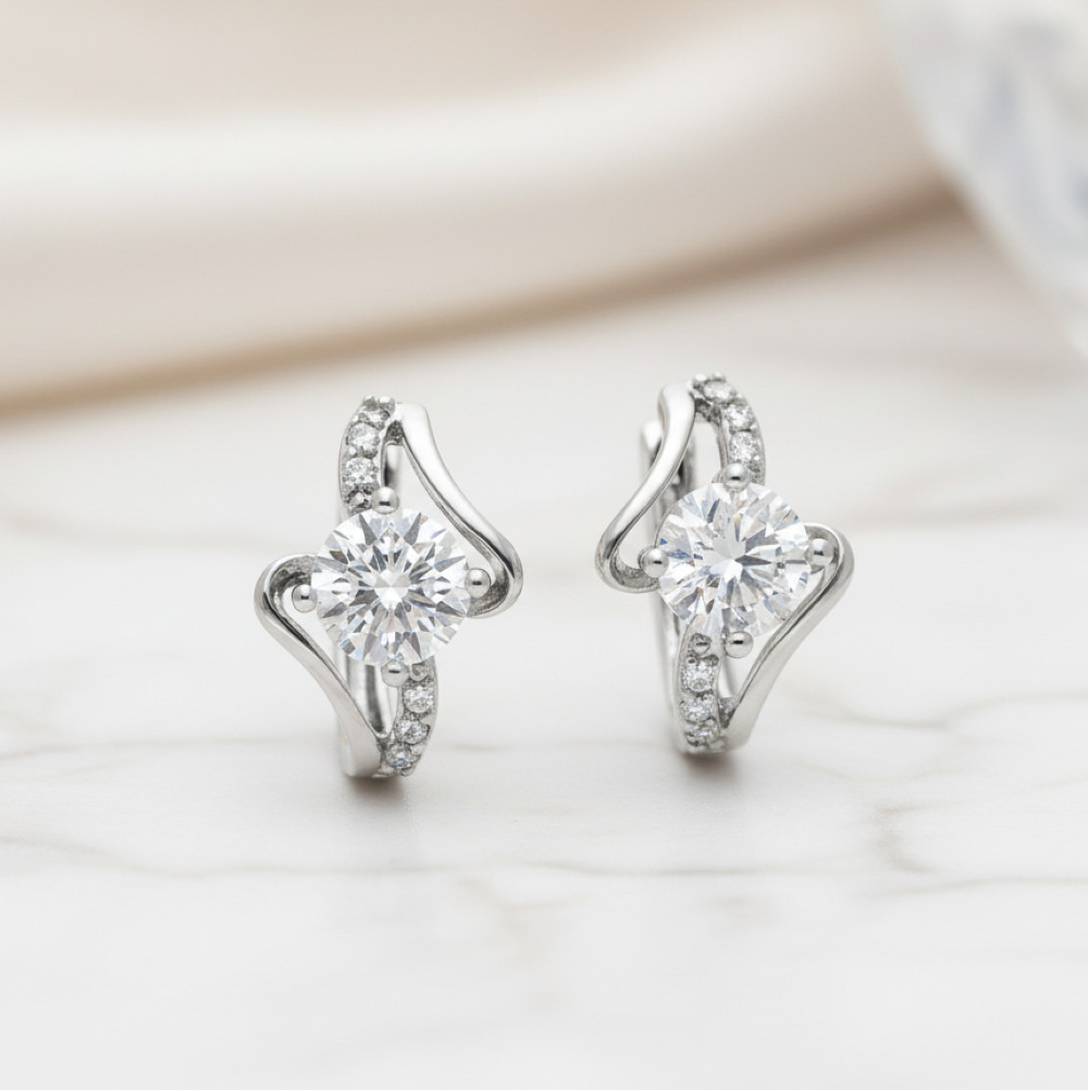 Créoles en argent 925 rhodié à motif de vague scintillante