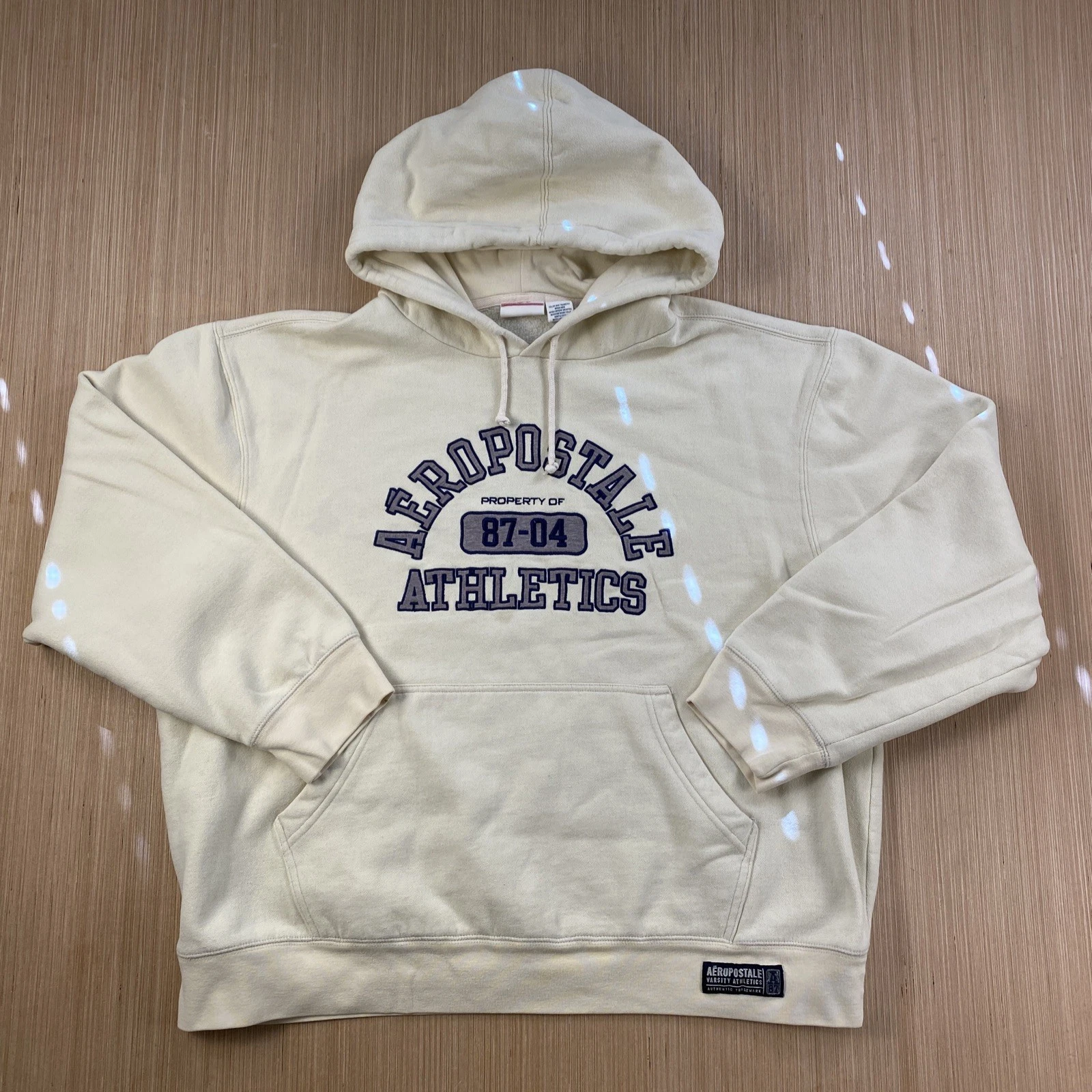 Aeropostale Sweater Mens XL Off White Sweatshirt Hoodie Varsity Athletics Pocket