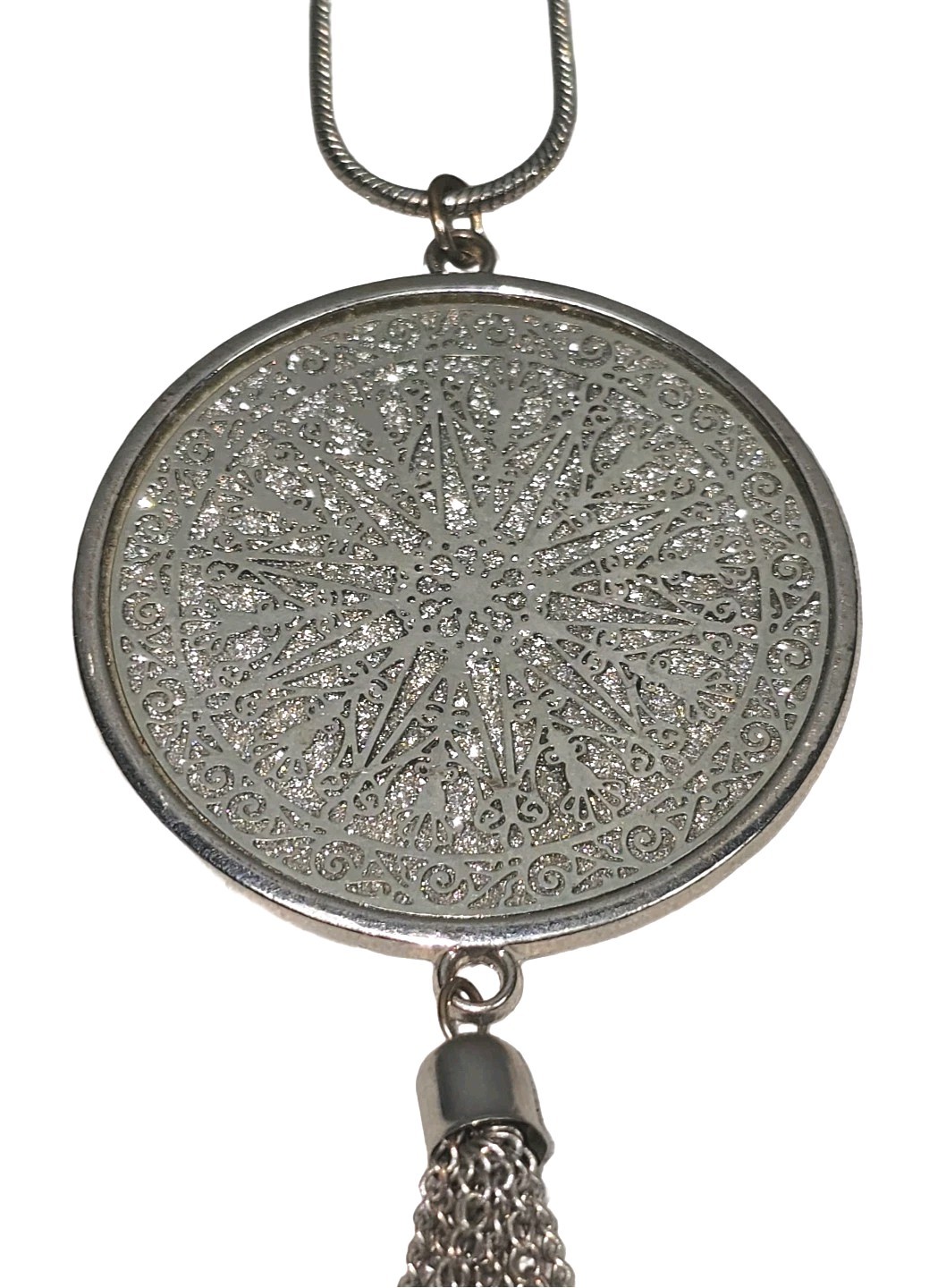 Silvertone Pendant Tassel Statement Necklace Cele… - image 13