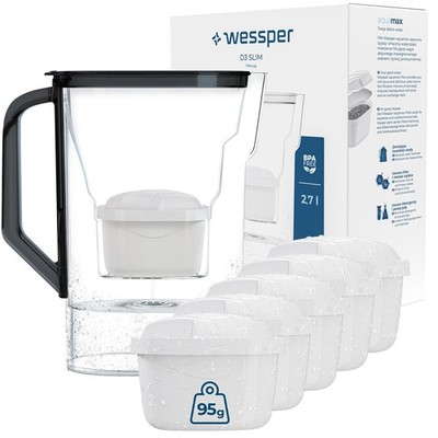 Wessper Wasserfilter D3 Slim Set 2,7L inkl. 5x Kartuschen  kompakt & praktisch