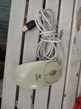 Logitech M-BJ58 USB Optical Mouse, Vintage White, 3-Button Scroll, PC Ready