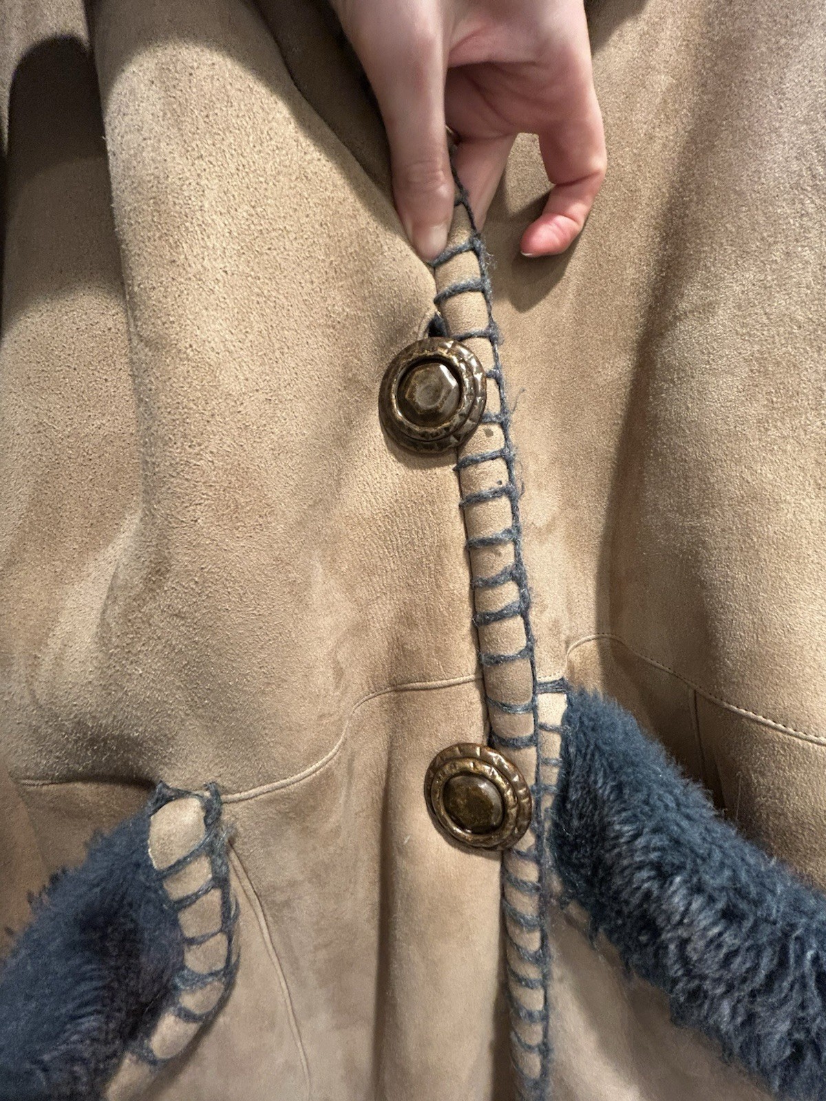 Fendi for Neiman Marcus Merino Lined Coat Tan/Teal Women's M-L image 4