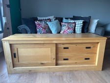 Solid Oak Wooden TV Unit Stand with Drawers for Storage