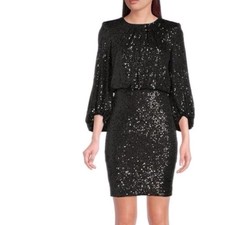 NWT Vince Camuto black sequin 3/4 balloon sleeve blouson dress