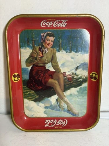 Vintage 1941 Coca Cola Serving Tray Skating Girl