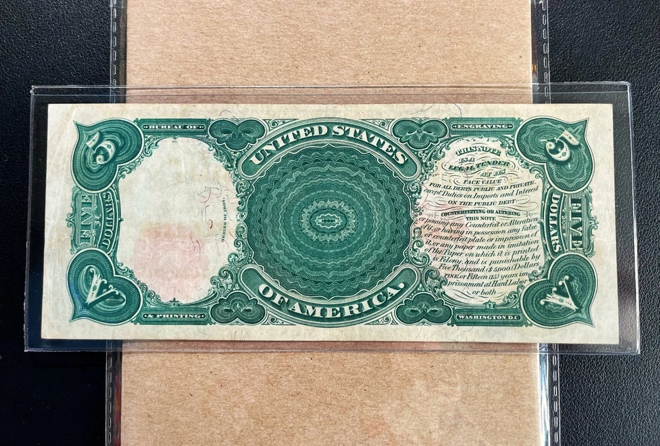 Fr. 88 1907 $5 Legal Tender "WOODCHOPPER" - VF - Image 3 of 3