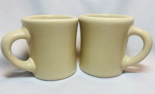 Vintage Lot VICTOR USA Diner 2 Mugs Coffee Heavy Restaurant Ware TAN/BEIGE