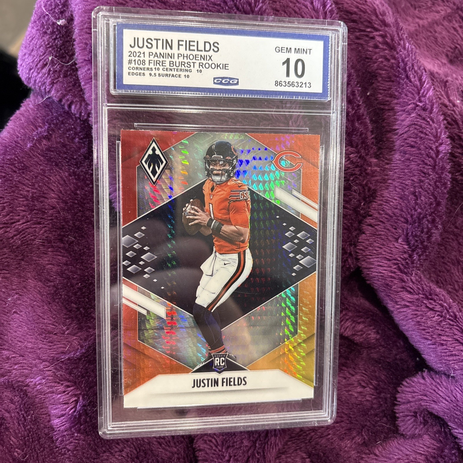 Gem Mint 10 2021 Panini Phoenix - Rookie Justin Fields #108 Fire Burst (RC)
