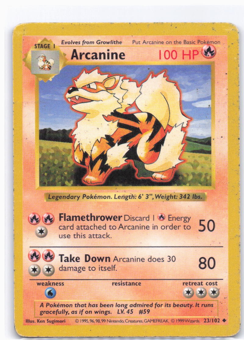 Base Set (Shadowless) #023/102 Arcanine HP