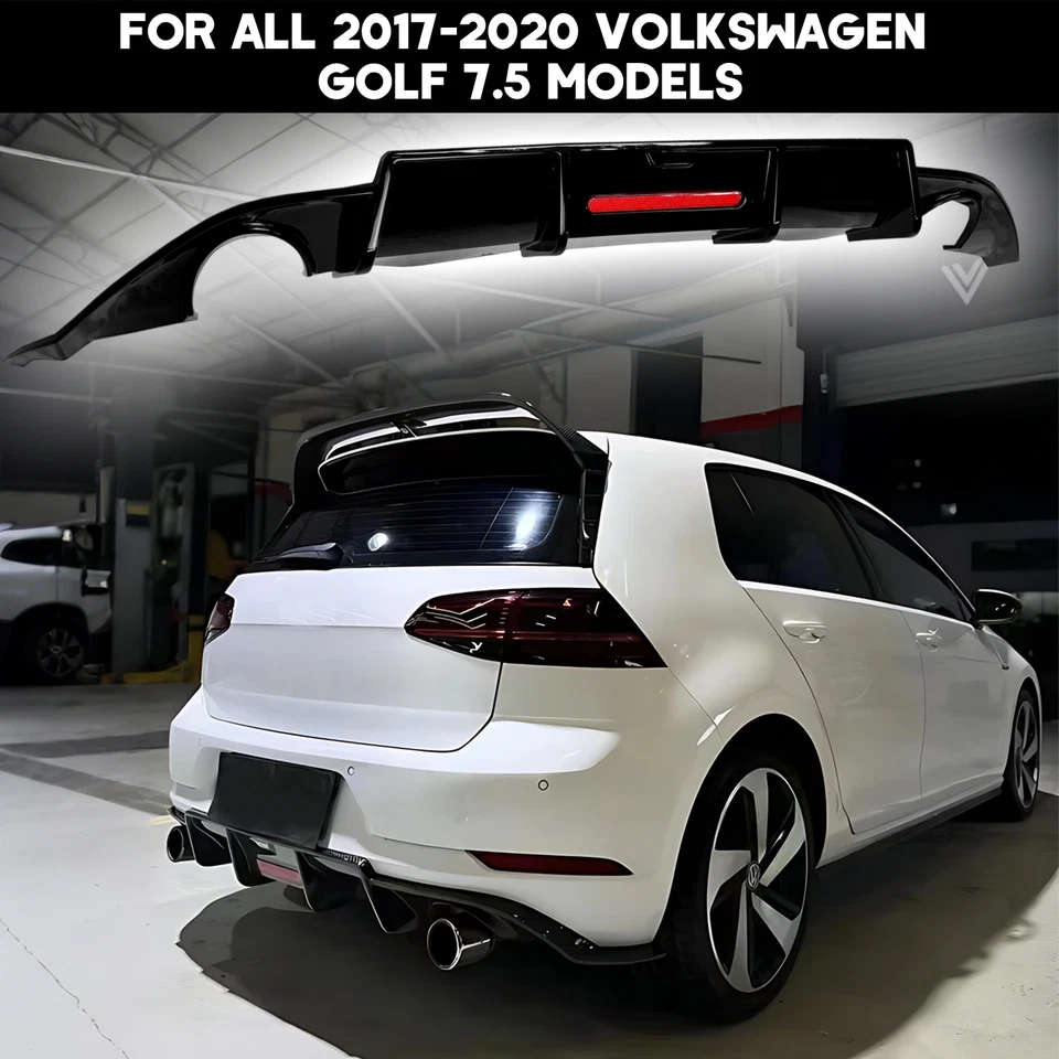 Parachoques trasero LED difusor aleta de tiburón brillo negro para 17-20 VW Golf MK7.5 todas las series Foto 4 de 4