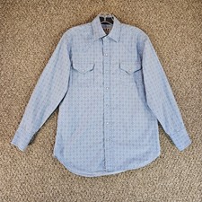 Ely Cattleman Western Shirt Mens Medium Long Sleeve Pearl Snap Blue