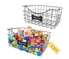 Medium Dog Toy Basket,Set of 2 Iron Wire Dog Toy Bin,Metal Basket for 16L 14L