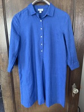 J. Jill love Linen Blue Popover  Half Sleeve Shift Dress Small Lagenlook Pockets