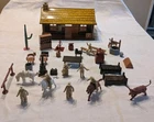 1950s Marx Bar M Ranch Playset Pieces (Tin Litho Ranch House, Cowboys, Etc.)