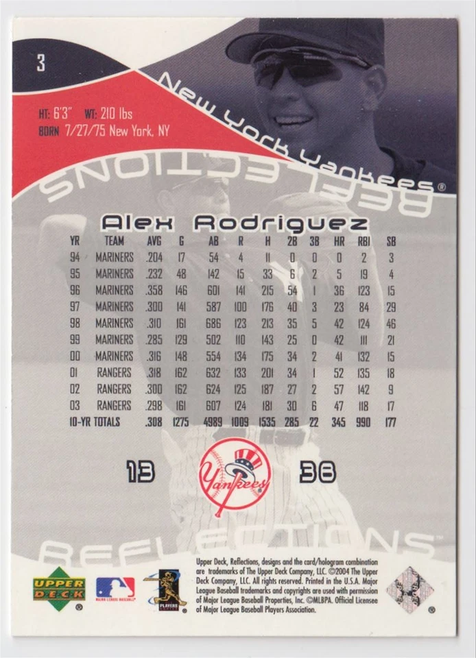 2004 Upper Deck Reflections Alex Rodriguez New York Yankees #3 - Image 2 of 2
