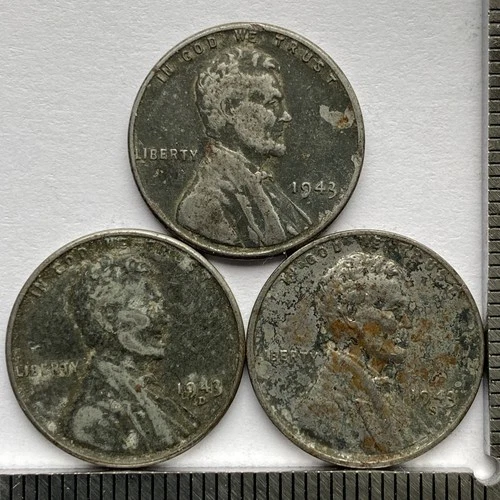 1943 P,D,S Lincoln Steel Cents - Fine Details Free Shipping